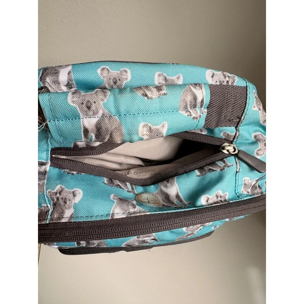Pottery Barn Kids Koala Print Backpack Teal Gray Multi-Pocket Bag with Bungee